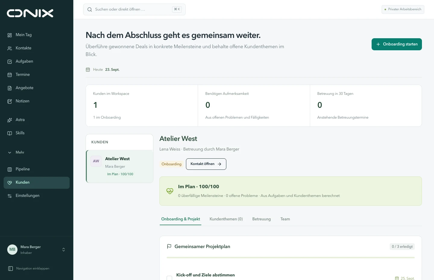 ONIX Kunden & Onboarding mit ausschließlich erfundenen Beispieldaten aus Studio Nordlicht